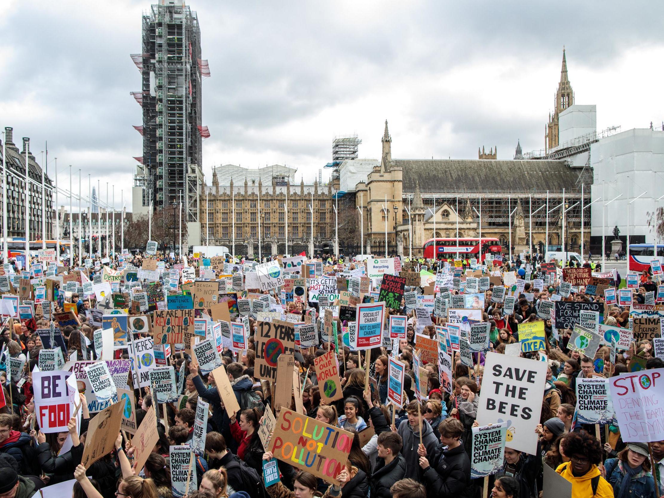 Demonstrators at a previous climate protest outside Parliament in London