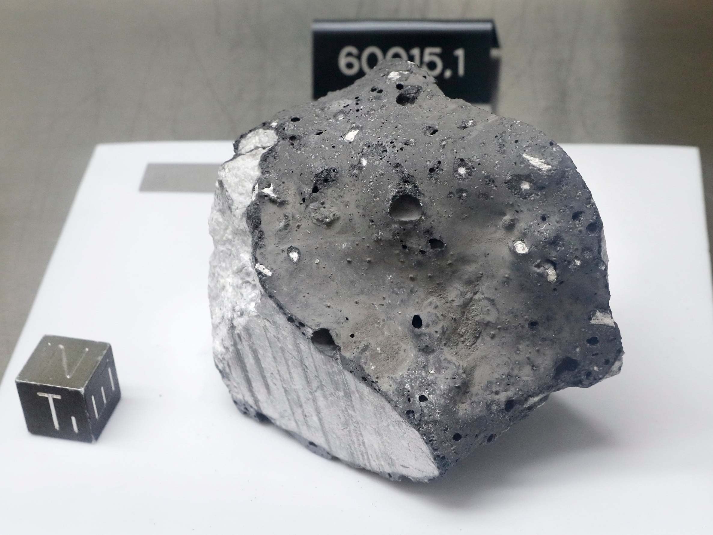 Collected during Apollo 16, an anorthosite sample believed to be the oldest rock collected during the moon missions