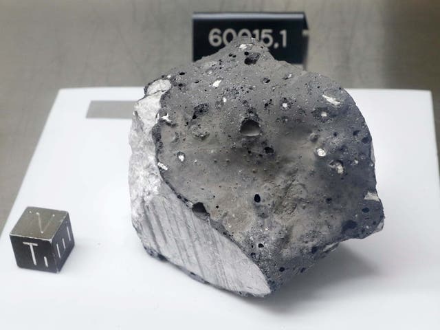 Collected during Apollo 16, an anorthosite sample believed to be the oldest rock collected during the moon missions