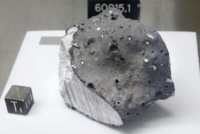 Collected during Apollo 16, an anorthosite sample believed to be the oldest rock collected during the moon missions