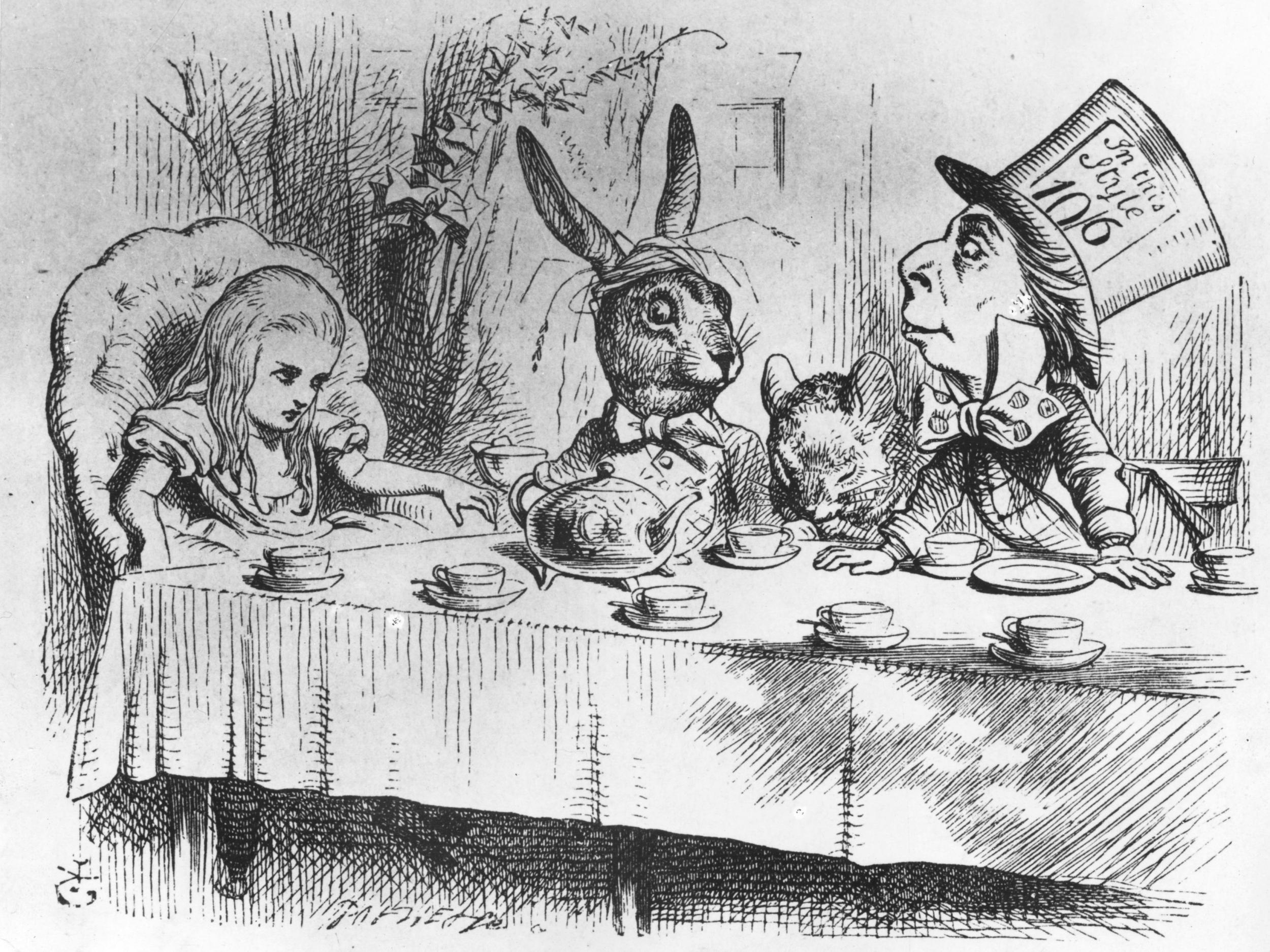 An illustration of the Mad Hatter’s tea party, by J Tenniel, for a first edition copy of ‘Alice in Wonderland’