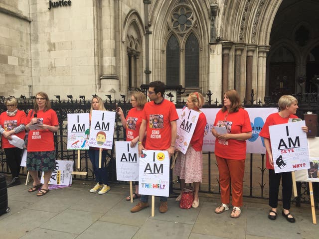 Parents joined together at the High Court to protest against funding cuts hitting special educational needs children