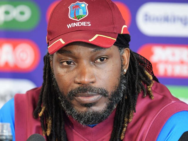 West Indies' Chris Gayle attends a press conference