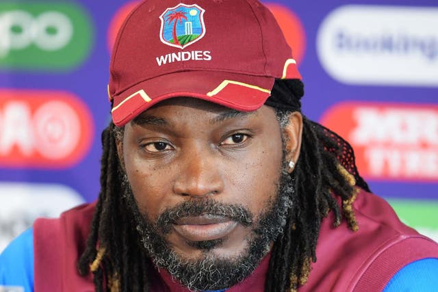 West Indies' Chris Gayle attends a press conference