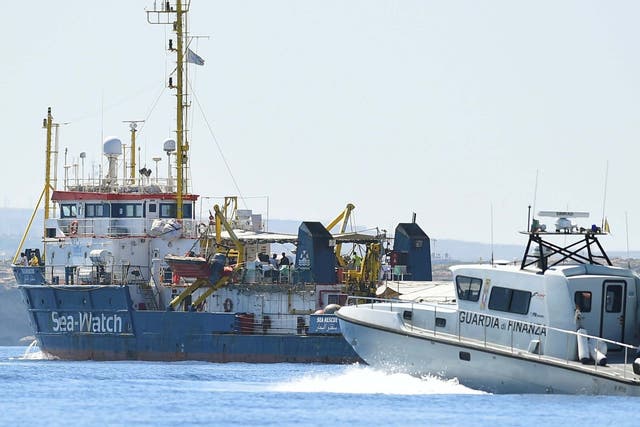 The migrant search and rescue ship Sea-Watch 3 carrying stranded migrants