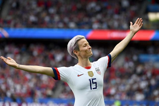Megan Rapinoe celebrates scoring United States' first goal