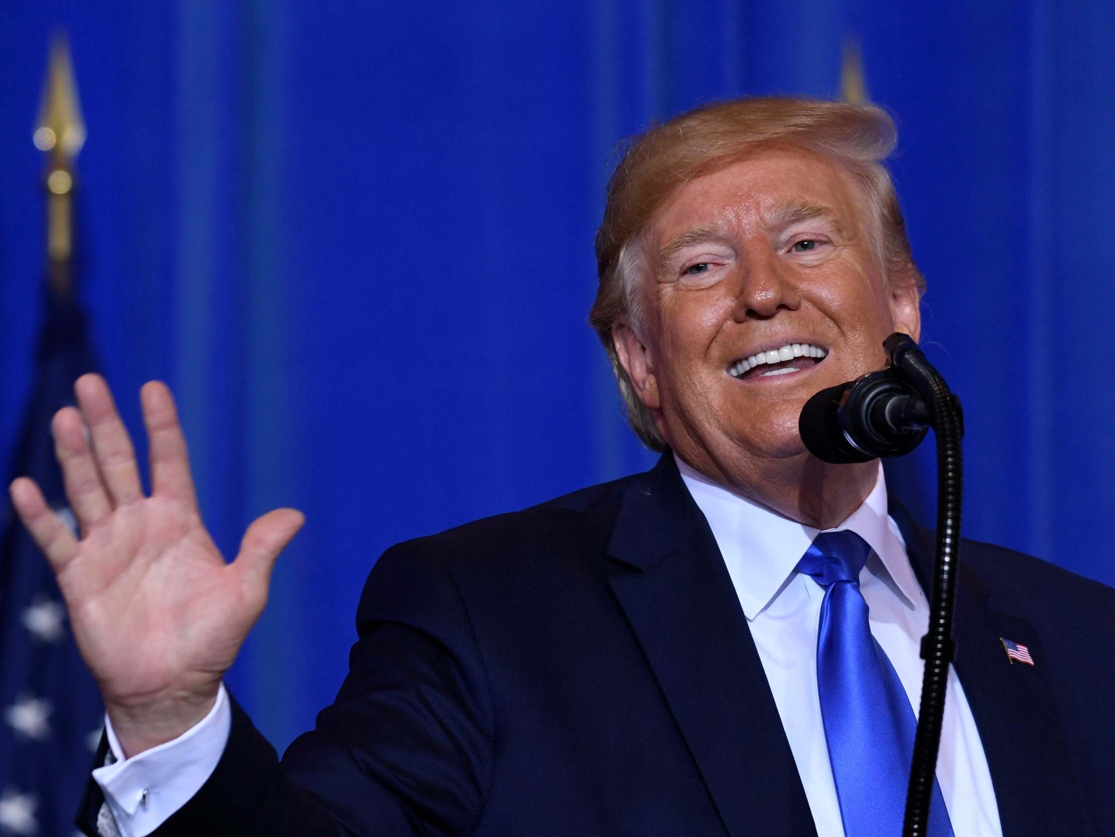 Donald Trump speaks during a news conference following the G20 Summit in Osaka, Japan