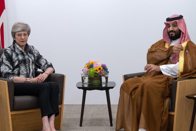 Theresa May with the Saudi crown prince Mohammad bin Salman