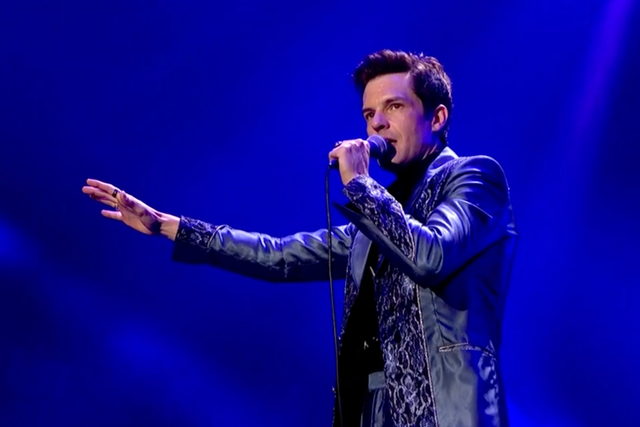 Brandon Flowers of The Killers performs on the Pyramid Stage at Glastonbury 2019