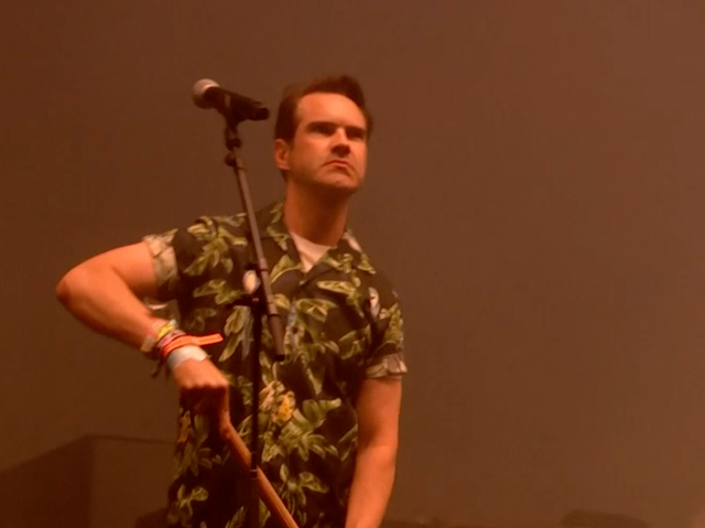 Jimmy Carr makes an appearance on the Pyramid Stage