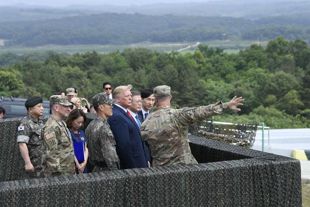 Mr Trump travelled to the DMZ with South Korean leader Moon Jae-in