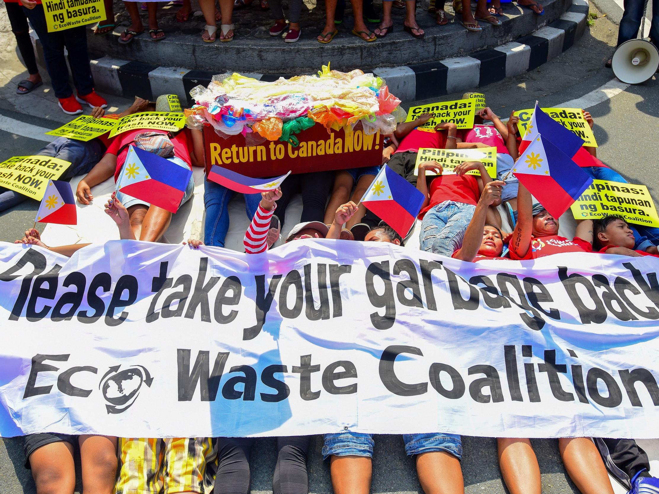 Environmental activists protested outside the Canadian embassy in Manila last month to push Canada to speed up the removal of the rubbish