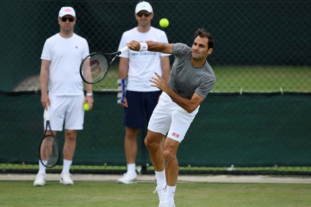 Roger Federer in practice at the All England Club