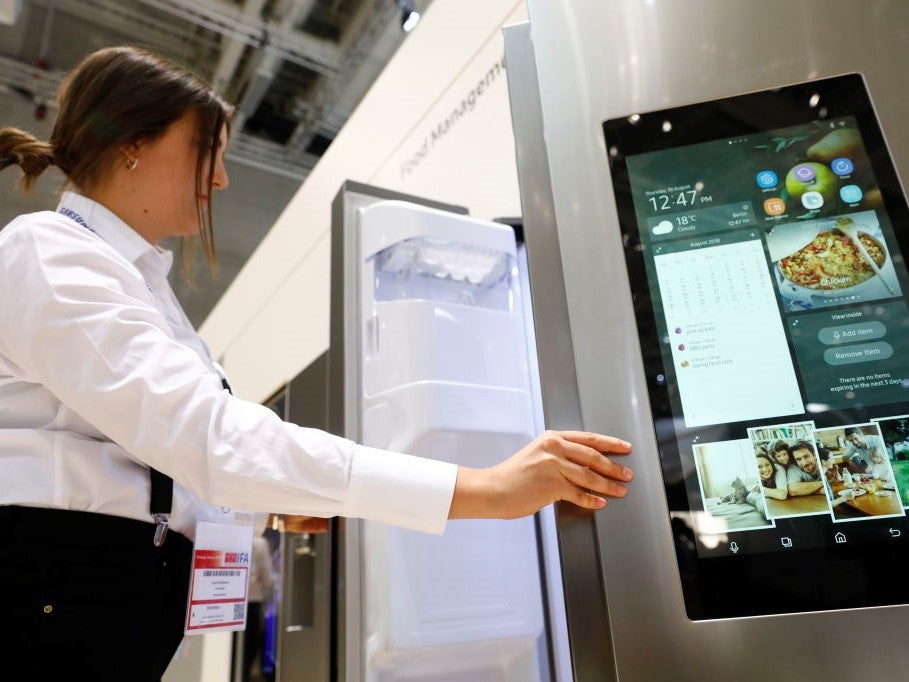 Samsung’s smart fridge on display at the 2018 IFA trade fair in Berlin (Getty)