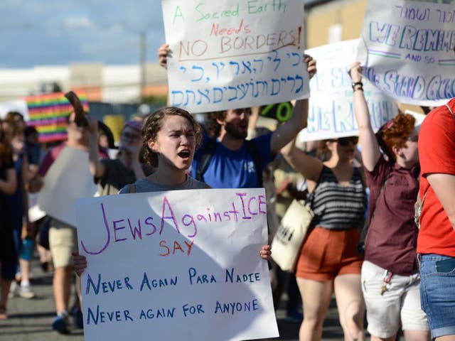 Hundreds of people attended a protest outside of an Immigration and Customs Enforcement (ICE) facility in New Jersey organised by Jewish group Never Again Action