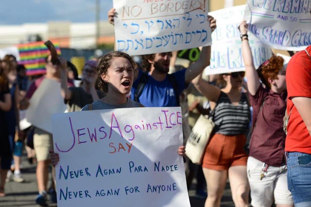 Hundreds of people attended a protest outside of an Immigration and Customs Enforcement (ICE) facility in New Jersey organised by Jewish group Never Again Action