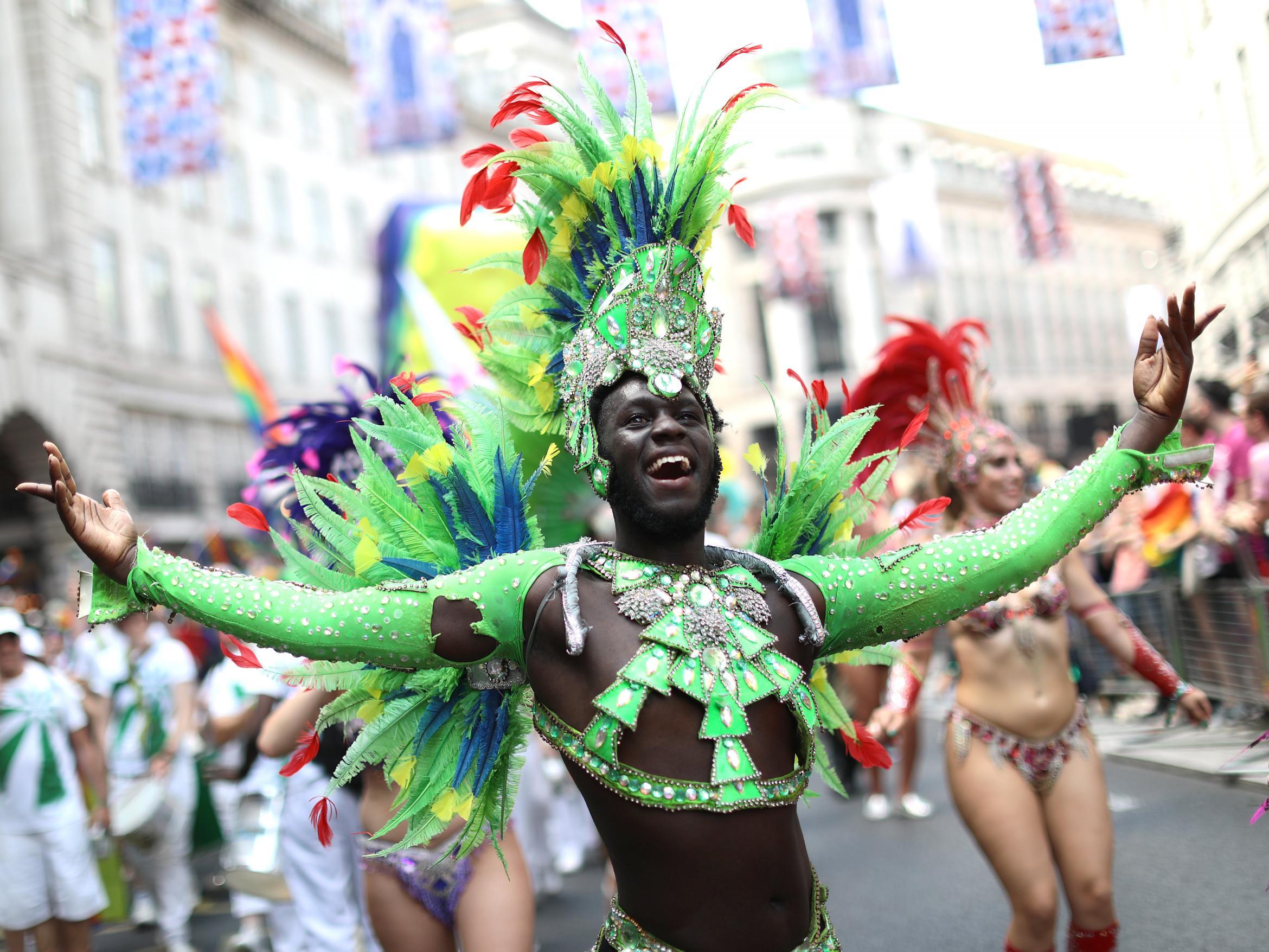 A parade-goer is photographed on Regent's Street during the 2018 Pride in London parade