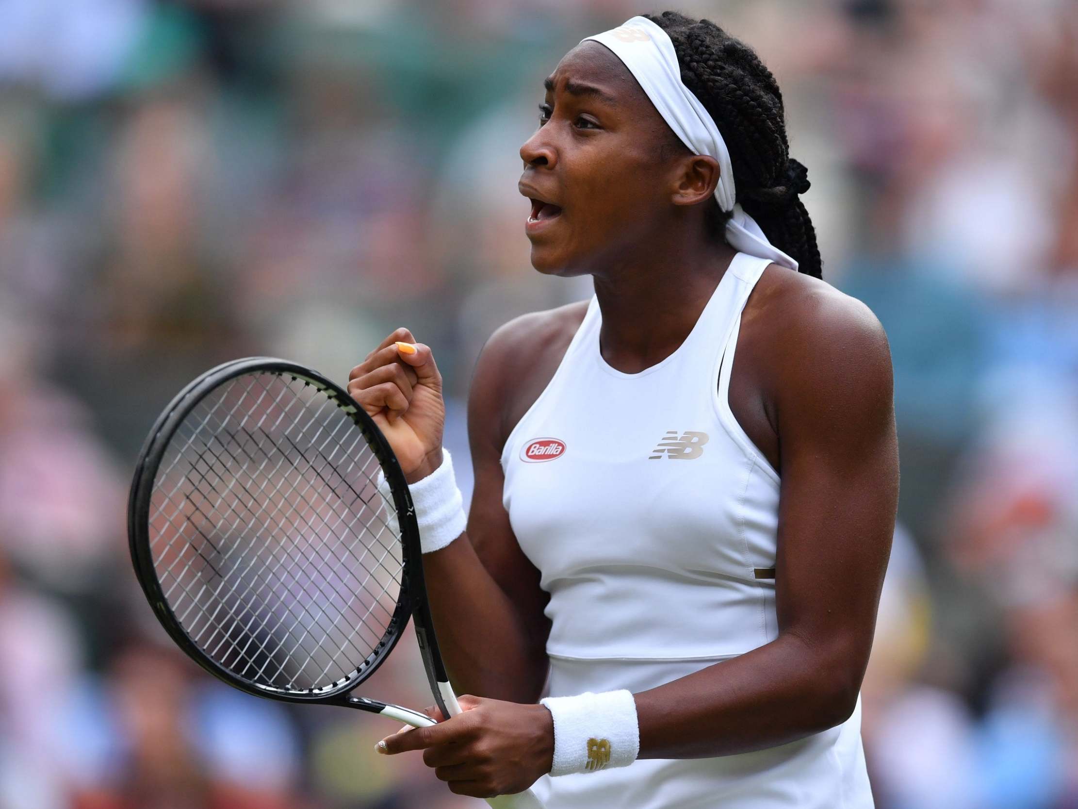 Cori Gauff celebrates after winning a point (AFP/Getty)