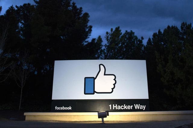 A sign at the entrance to Facebook's corporate headquarters location in Menlo Park, California.