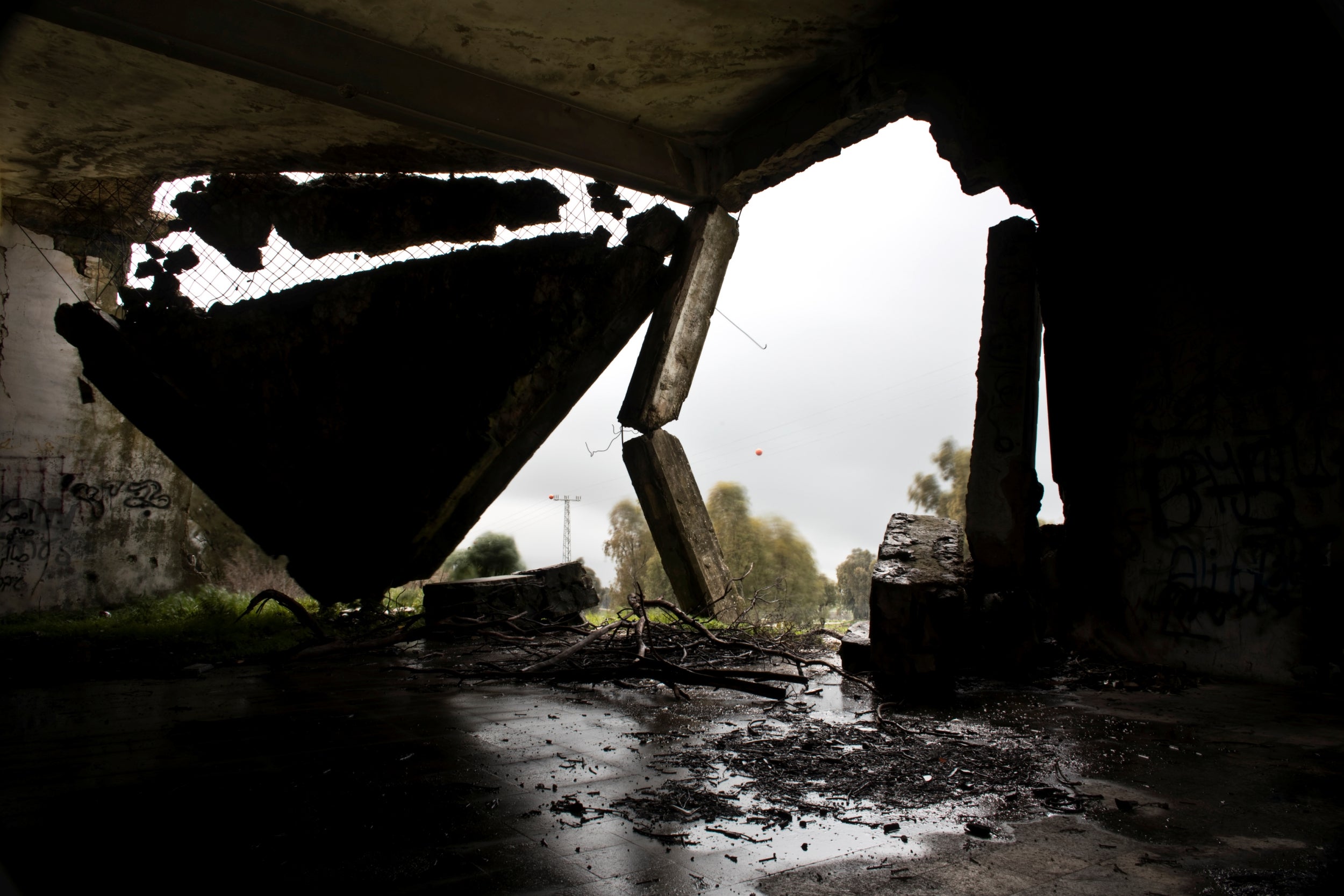 An abandoned mosque on a rainy morning in the Golan Heights, in territory that Israel captured from Syria and occupied in the 1967 Middle East war. Until 1967 a Syrian village inhabited by Circassians stood near the site, which now lies just 5km on the Israeli side of the United Nations-monitored 'Area of Separation' that divides Israeli and Syrian military forces under a 1974 ceasefire arrangement