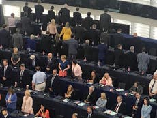 Brexit Party MEPs turn their backs on EU national anthem at ceremony