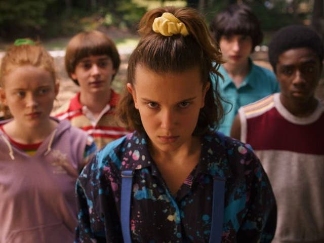 The young cast of Stranger Things, L-R: Sadie Sink, Noah Schnapp, Millie Bobby Brown, Finn Wolfhard and Caleb McLaughlin
