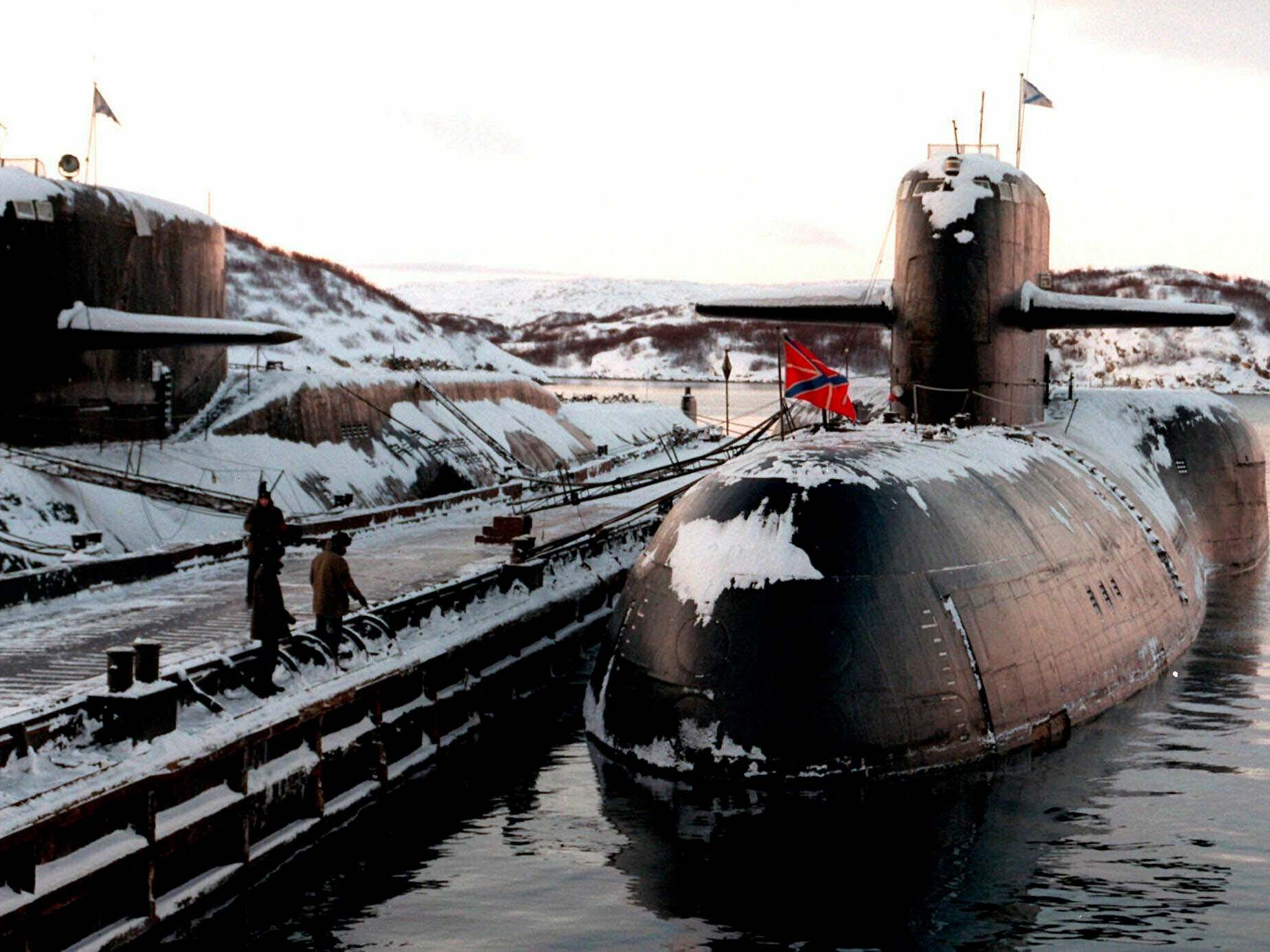 Russian nuclear submarines shown in their Arctic base of Severomors