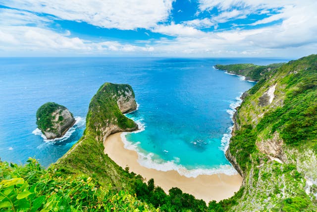 Kelingking Beach is known for its T-rex shaped cliff