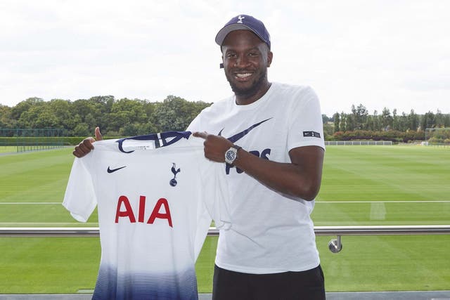 Tanguy Ndombele is presented at Tottenham's Enfield training ground