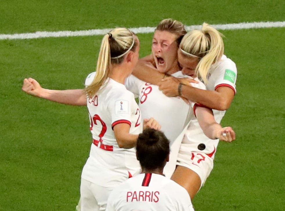 England's Ellen White celebrates scoring