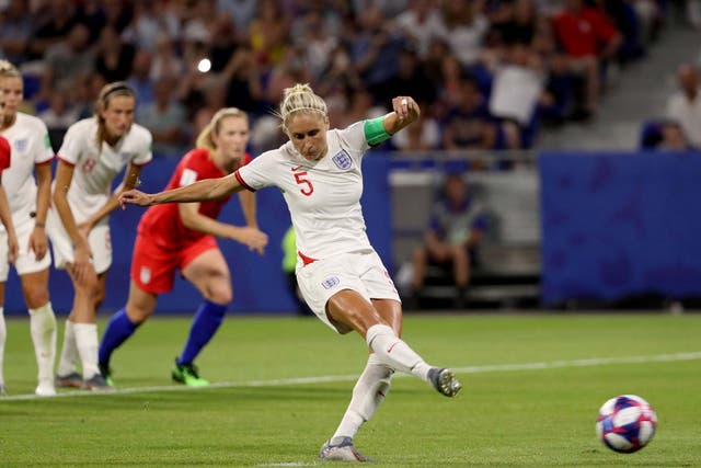 Steph Houghton of England misses a penalty