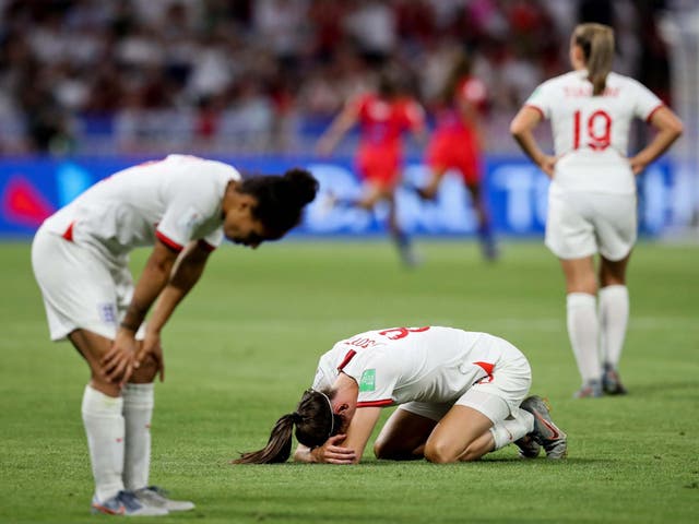 England's Jill Scott reacts after losing the Women's World Cup semi-final