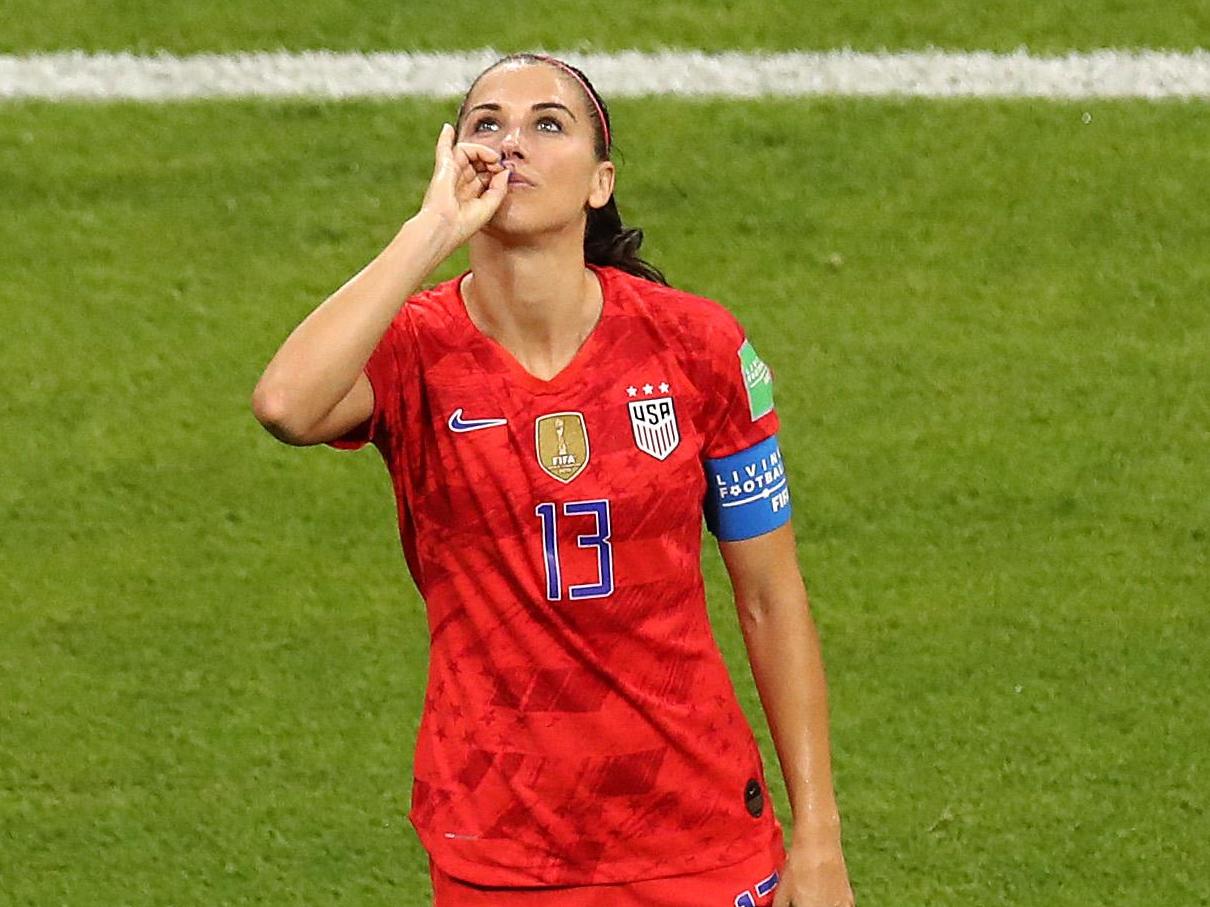 Morgan celebrates her decisive goal against England