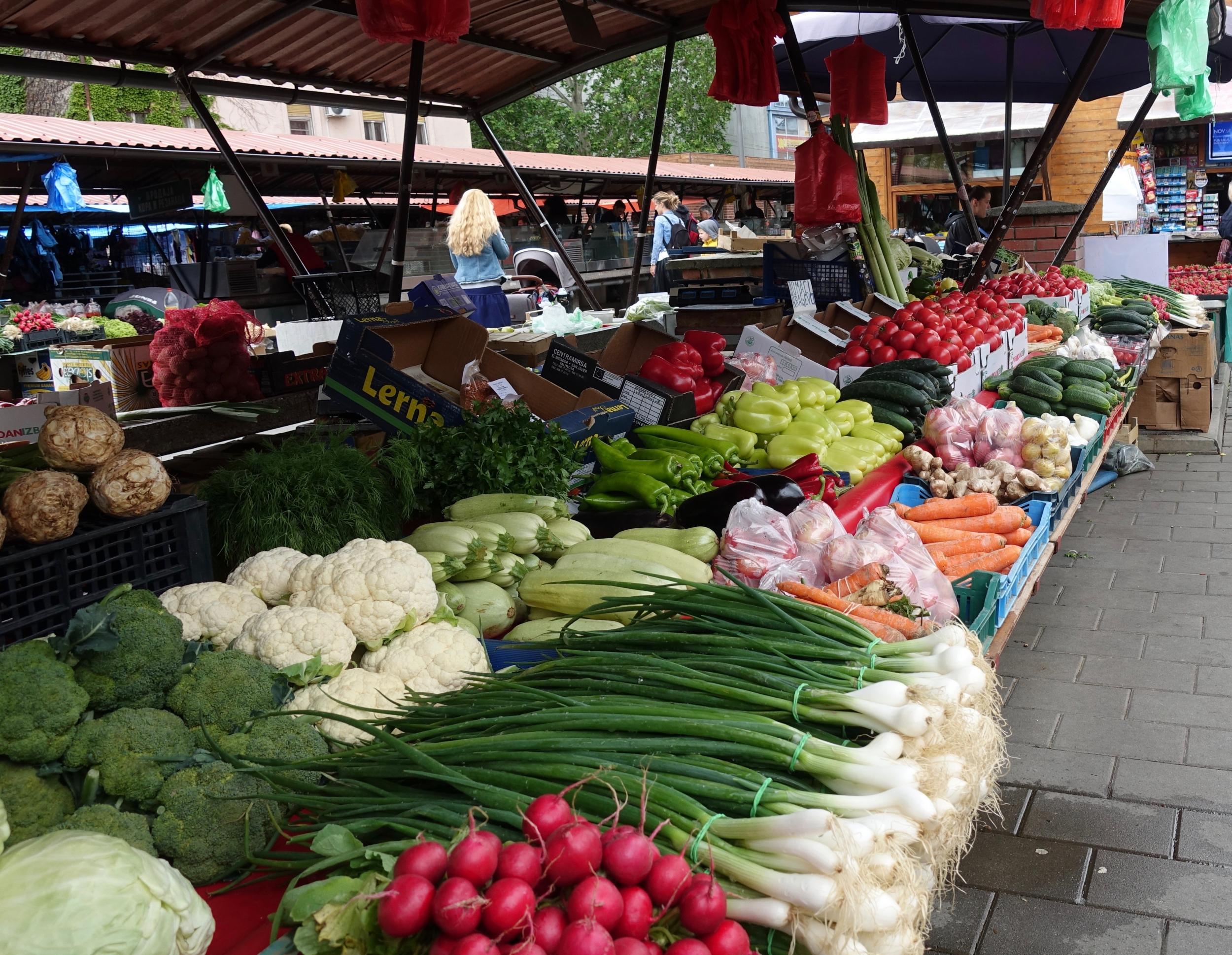 Novi Sad’s fish market also sells fresh produce