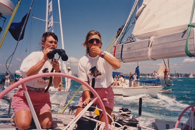 Tracy Edwards and Mikaela Von Koskull sailing the iconic Maiden yacht