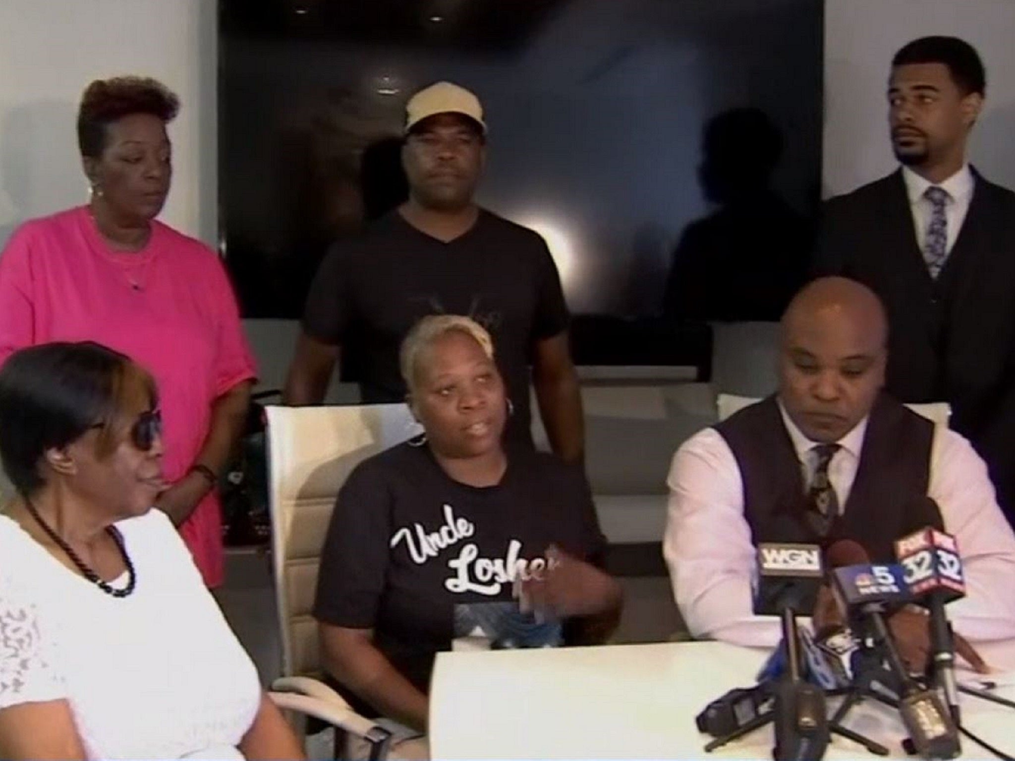The families of Elisha Brittman and Alfonso Bennett speak during a press conference on 3 July 2019. Still image taken from video by NBC Chicago.