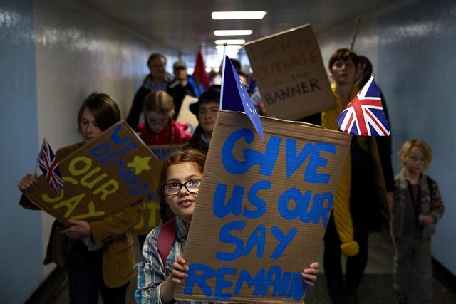 Young protestors prepare to join the Final Say march in London last October