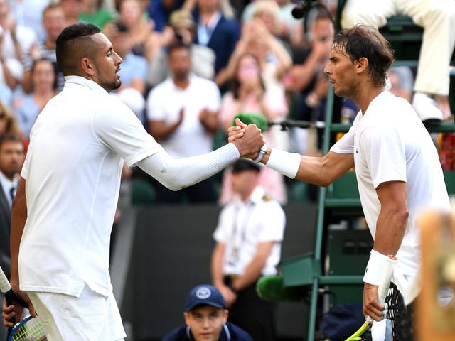 Rafael Nadal celebrates victory over Nick Kyrgios