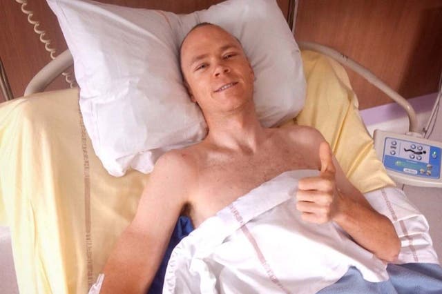 Chris Froome pictured in his hospital bed in St Etienne