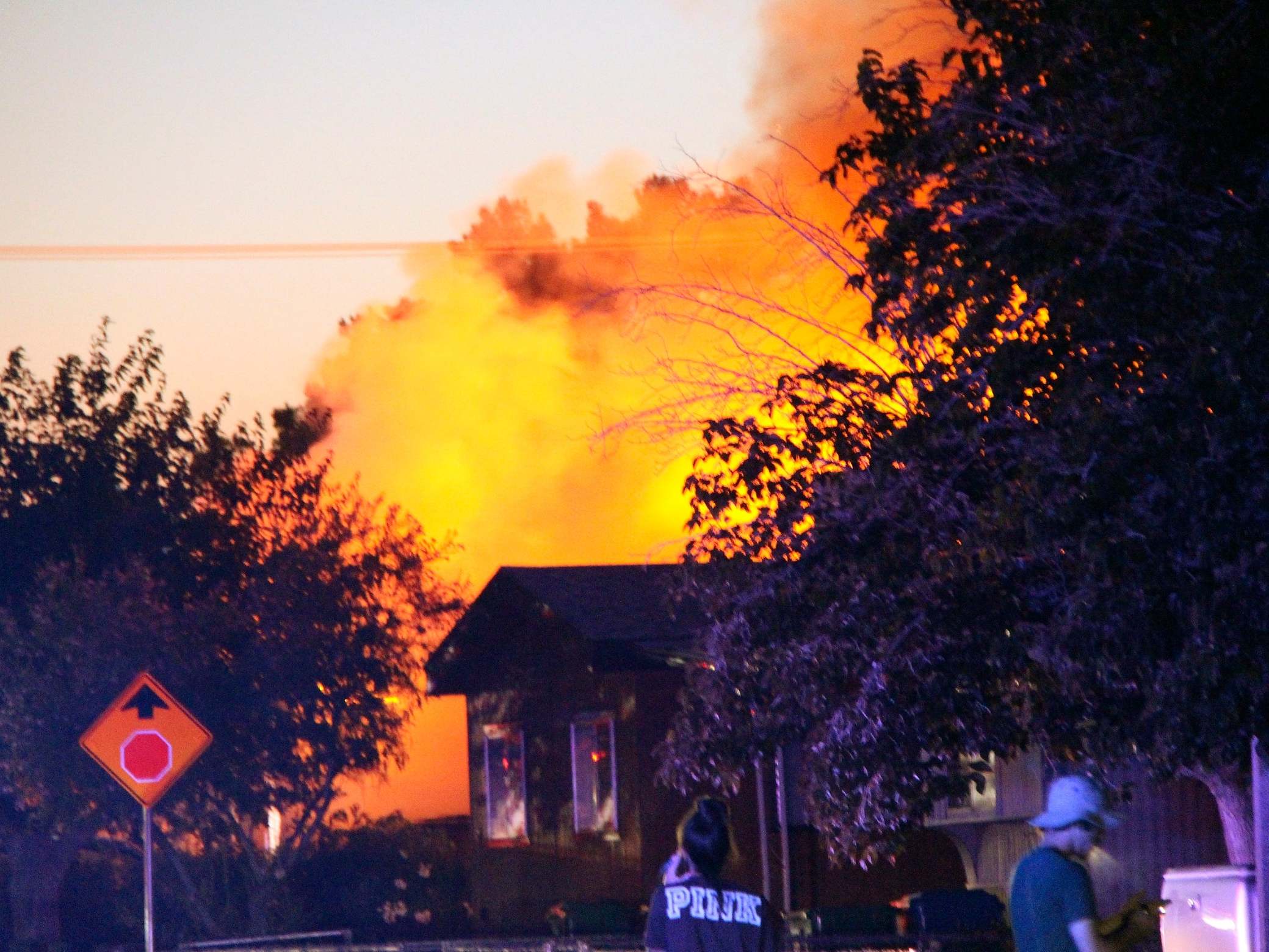 Fire breaks out behind the Casa Corona restaurant following an earthquake in Ridgecrest