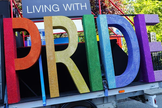 A general view of a float ahead of the parade during Pride in London 2019