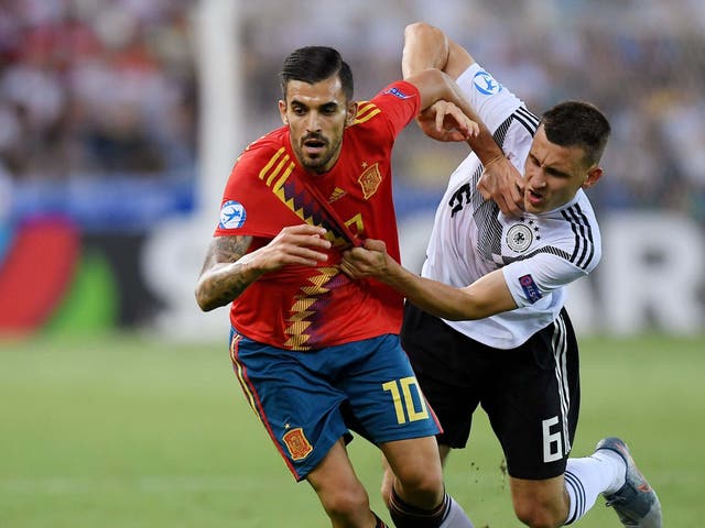 Spain's Dani Ceballos in action with Germany's Maximilian Eggestein