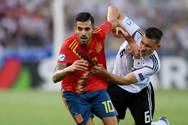 Spain's Dani Ceballos in action with Germany's Maximilian Eggestein