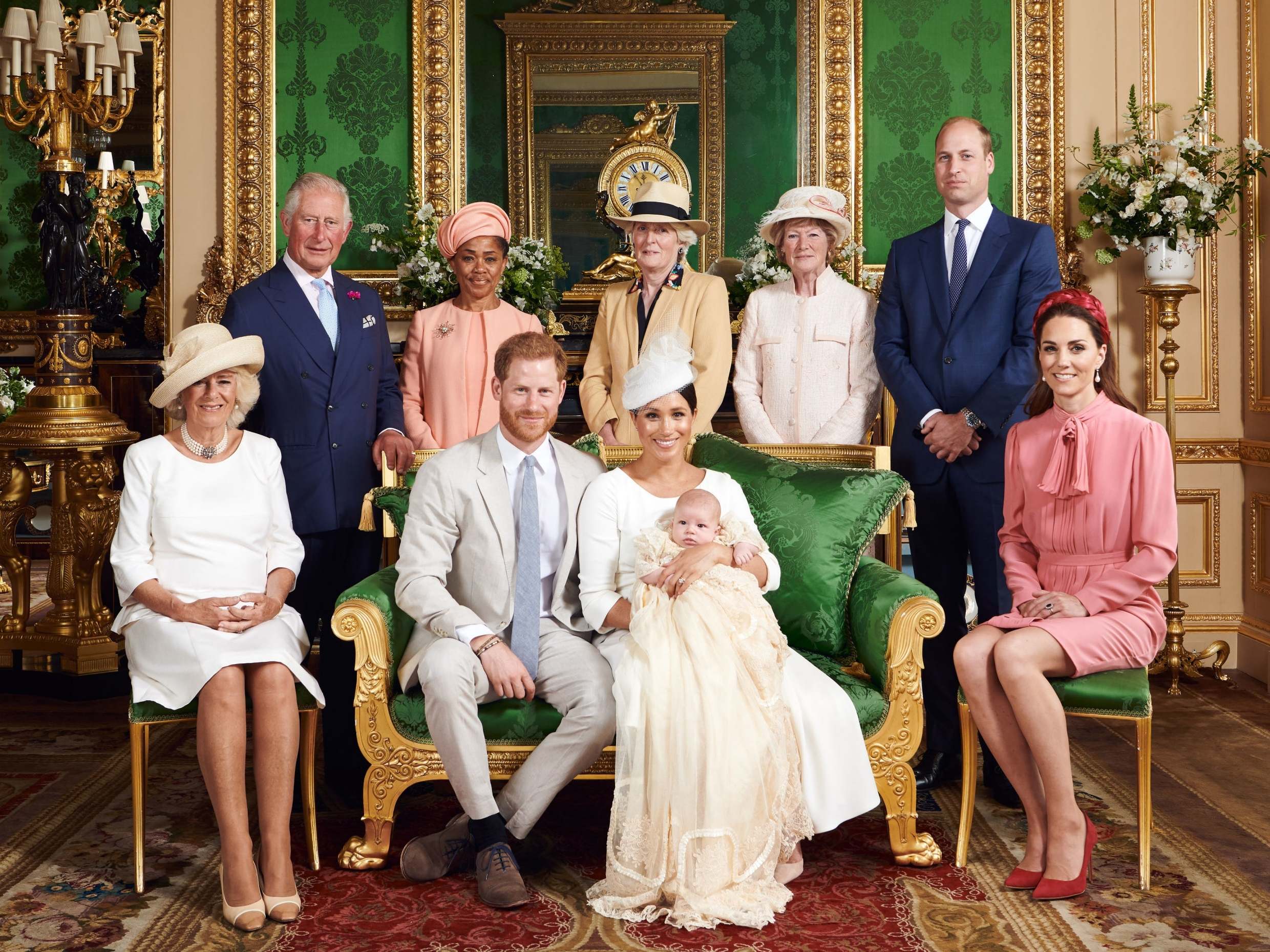 The Duke and Duchess of Cambridge with family in the Green Drawing Room at Windsor Castle.