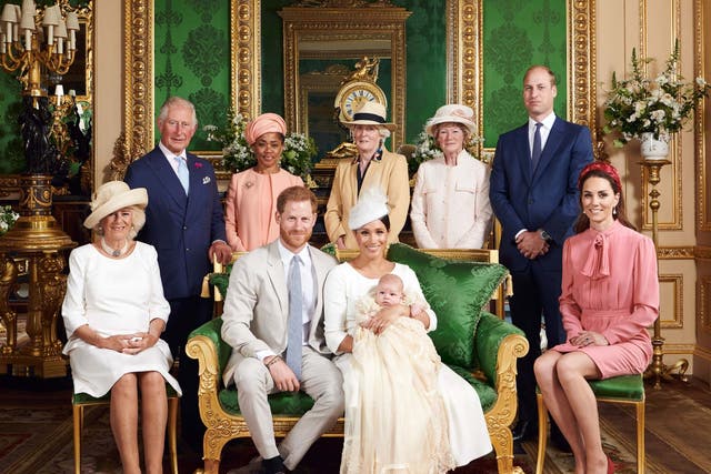 The Duke and Duchess of Cambridge with family in the Green Drawing Room at Windsor Castle.