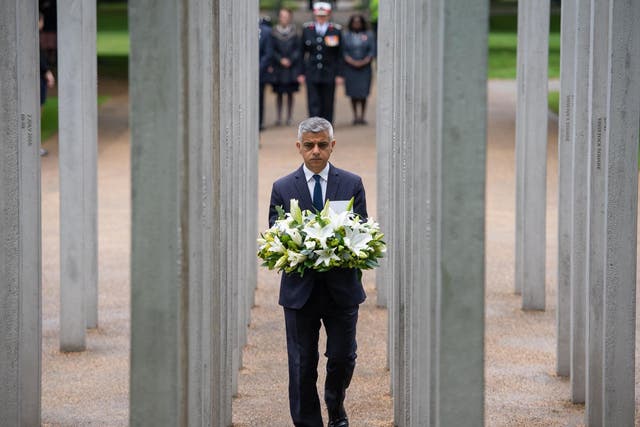 The Muslim mayor laid a wreath at a memorial event in the capital 