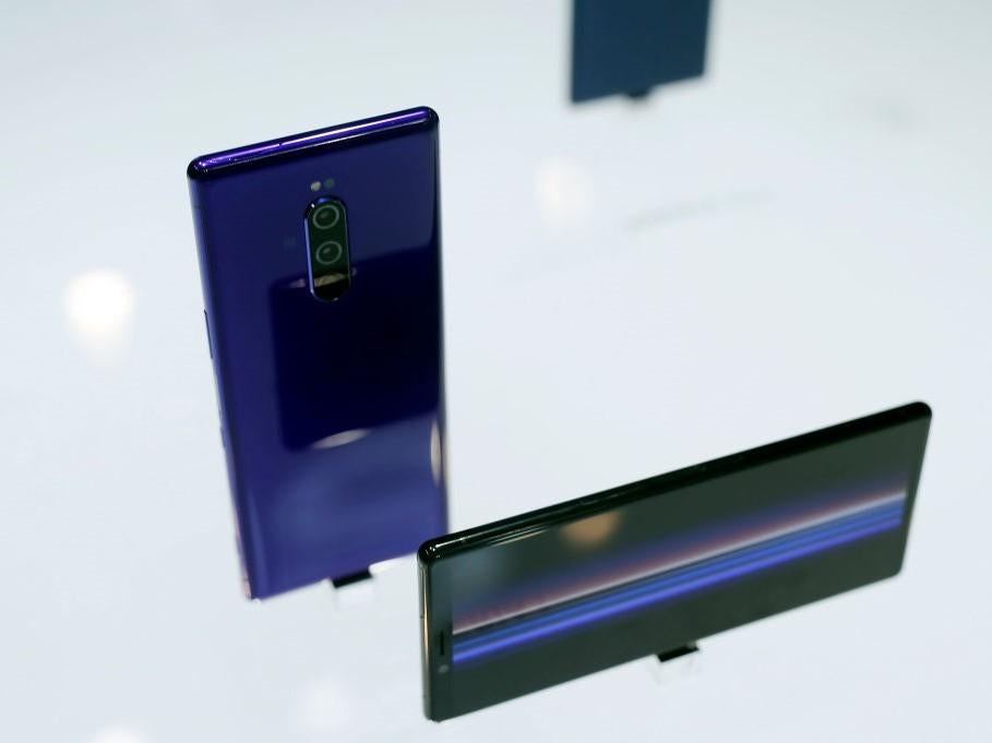 Sony smartphones on display at Mobile World Congress in Barcelona on 28 February, 2019