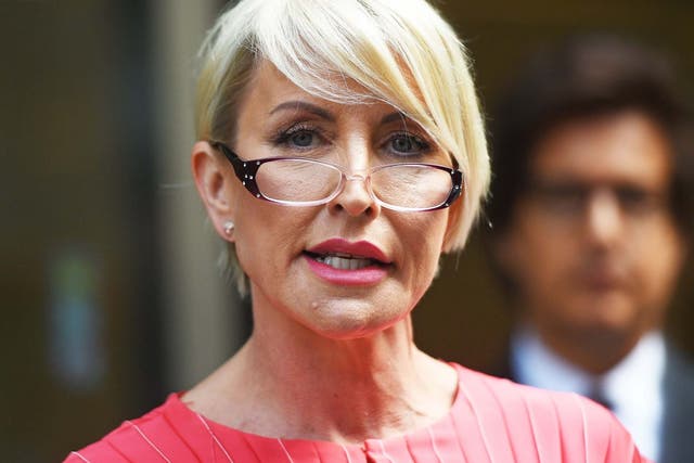 Heather Mills speaks outside the Rolls Building in London after receiving a public apology at the High Court on 8 July