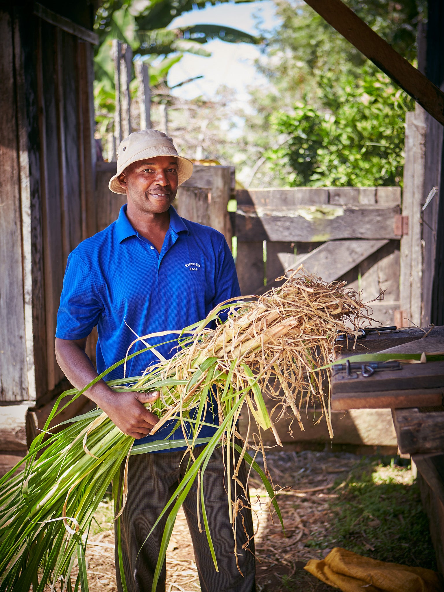 Patrick Kimathi has installed a chaff cutter, which cuts tough napier grass, as well as a mini bio-gas plant