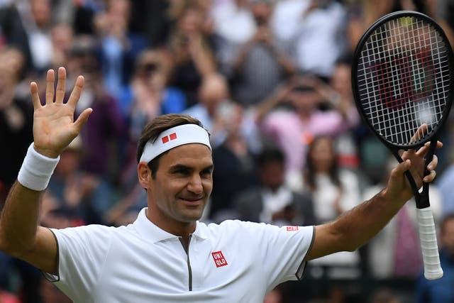 Roger Federer celebrates after beating Italy's Matteo Berrettini